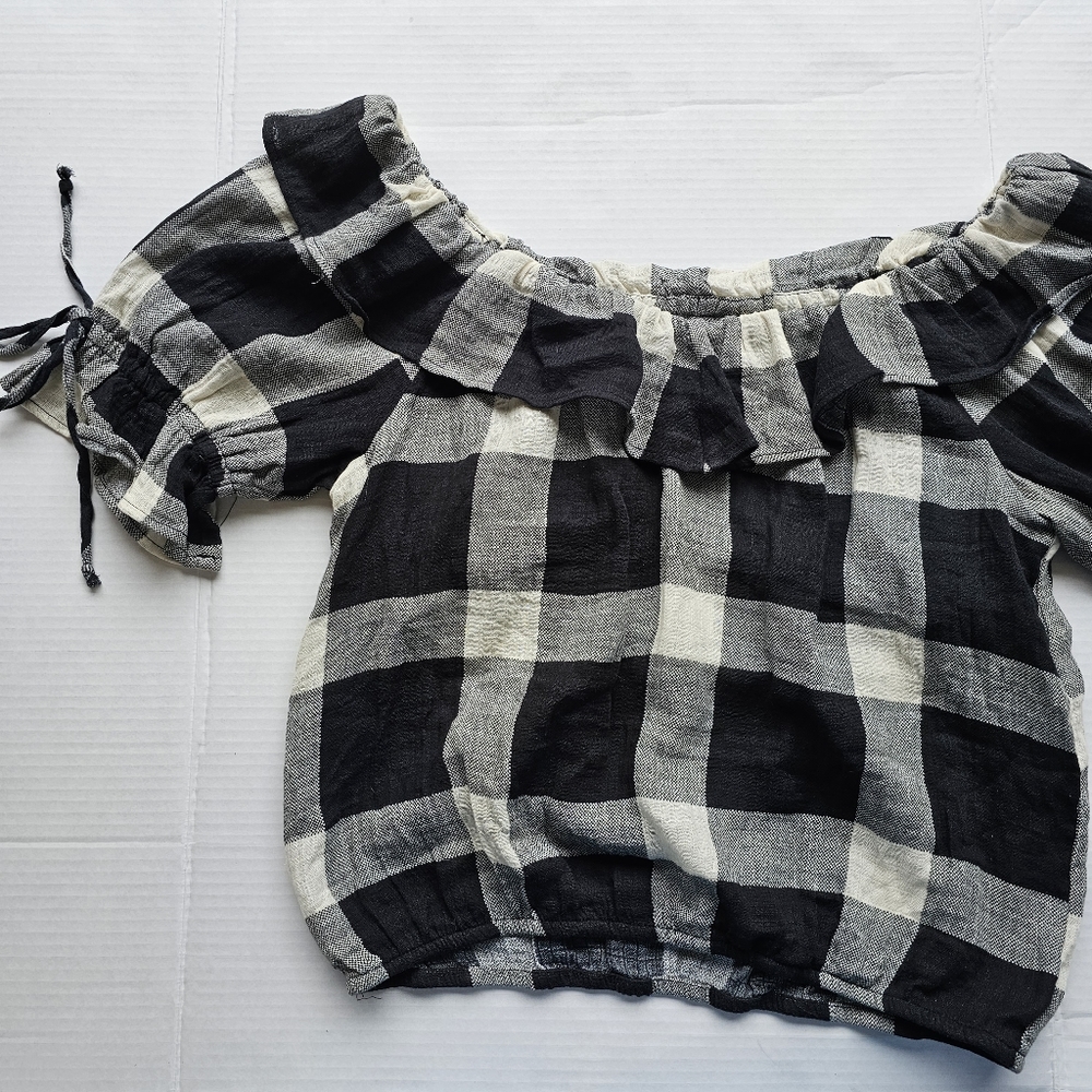 Anthropologie Porridge Clothing Black Gingham Top NWT